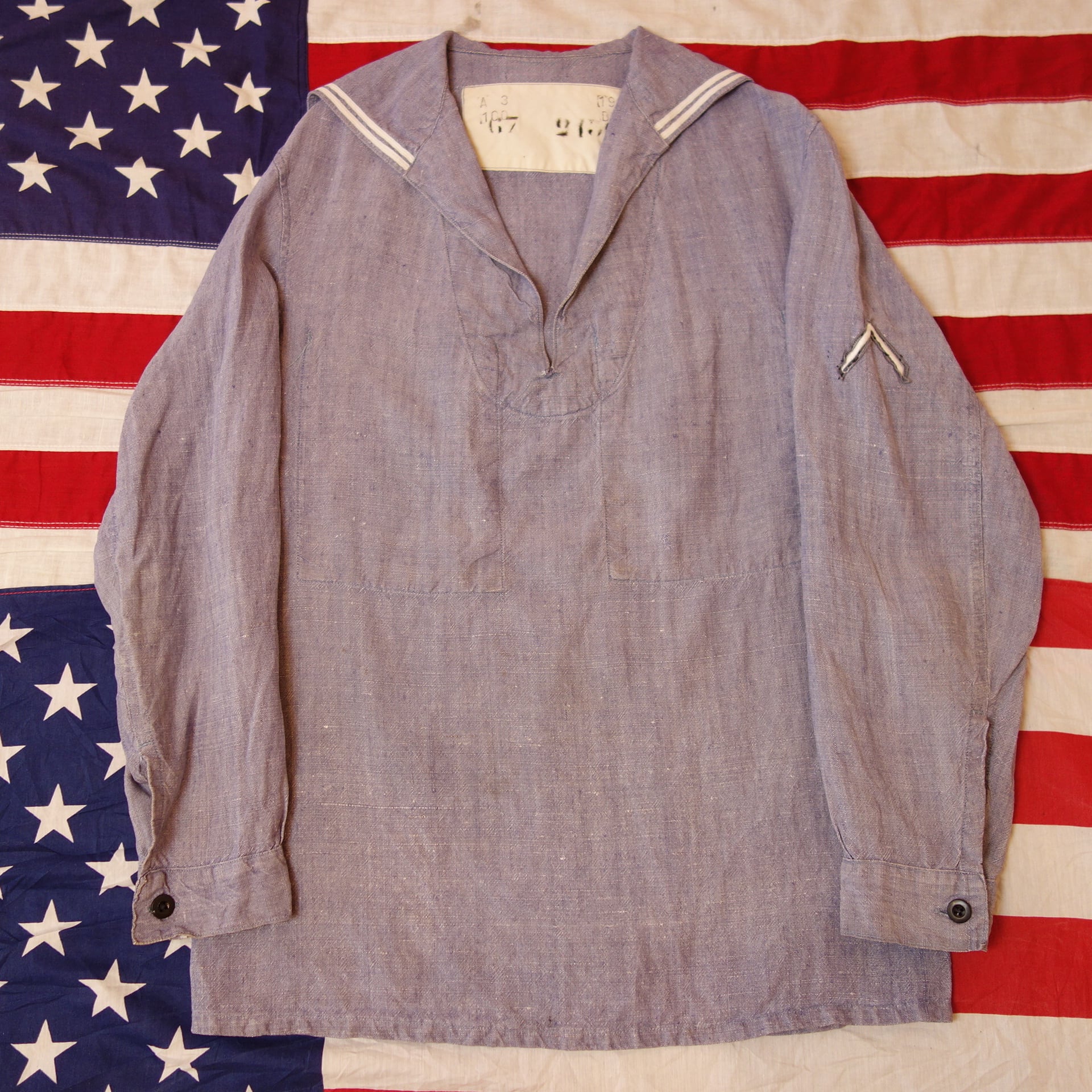 フランス 海軍 制服 セーラー ミリタリー ヴィンテージ 古着 海兵 60's【フランス軍】希少 リネン フランス海軍 セーラー
