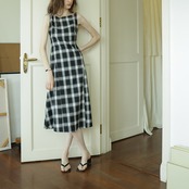 Bateau Check Sleeveless Dress F0673