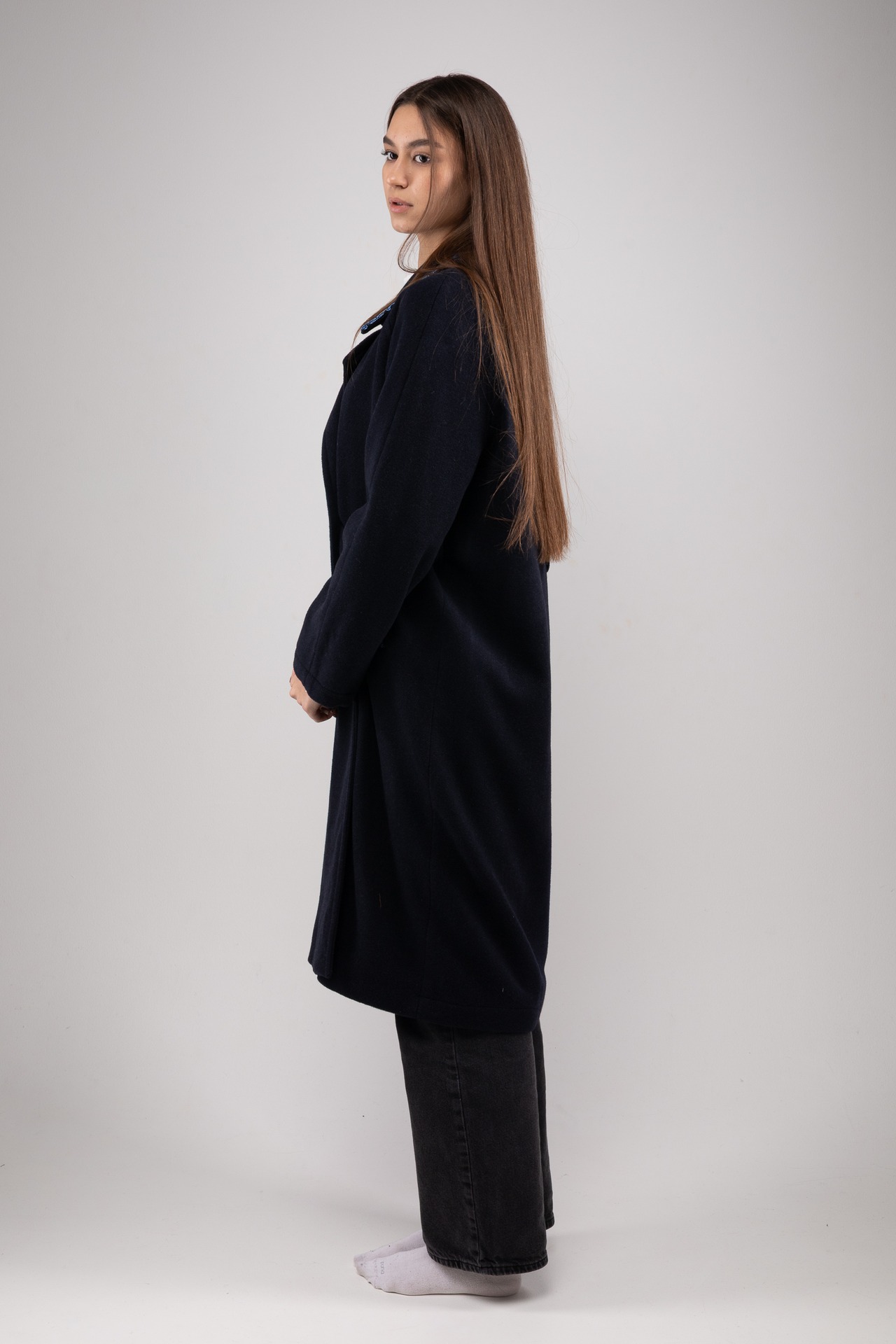 ウクライナ産プレミアムウール100%ロングコート（蒼）平行縫い　シルク手刺繍 - 19