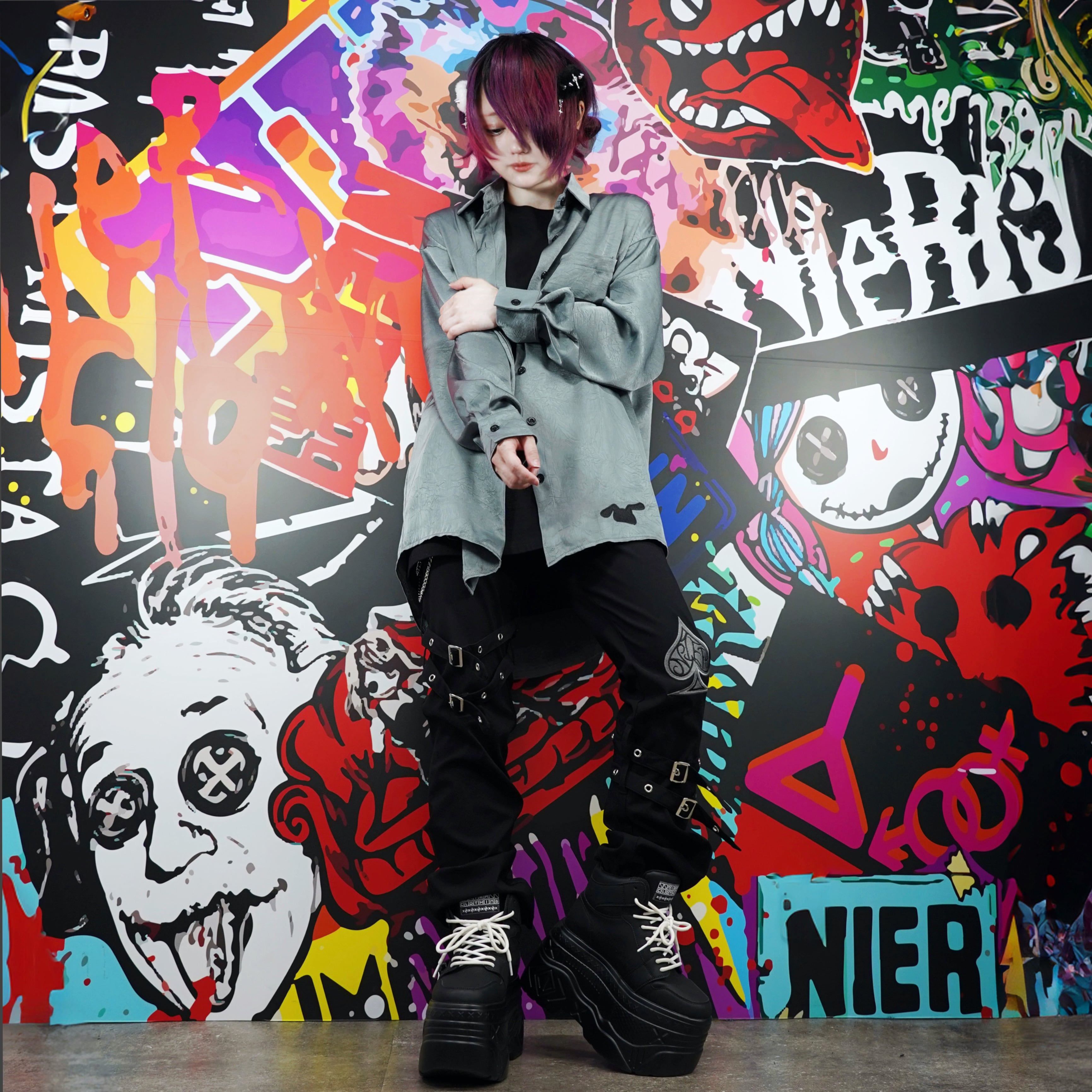 WRINKLE ZIP×CHAIN SHIRT【SMOKY COLOR】 | NIER CLOTHING