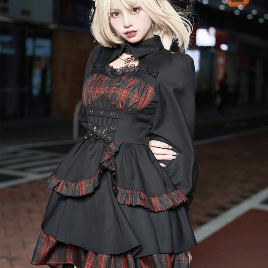 Amazon.co.jp: [SUNNYSTEP] コスプレゴシック パンク ドレス チェック柄 ゴシック ワンピース 大きいサイズ S~6L サイズ  ロリータ セクシー ストラップベルト レース セットアップ 衣装 ゴスロリ かわいい ミニ丈 ミニスカート ひざ丈 ロリィタ 編み上げ : ホビー