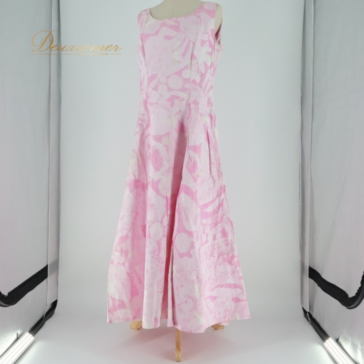 フラダンス 衣装 ワンピース ドレス ピンク系 日本製 ノースリーブ パステルカラー ワントーン デニム生地 かわいい 華やか 鮮やか 明るい ハワイアン アロハ ハワイアンプリント フラ ダンス レッスン 練習 かわいい系