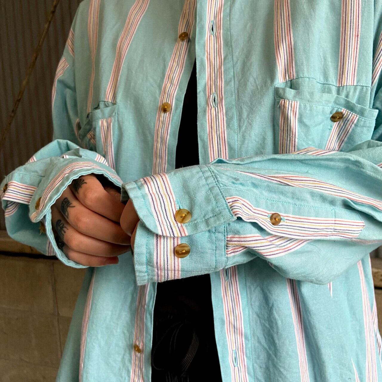 90年代 COLOURS by ALEXANDER JULIAN 長袖 マルチストライプシャツ