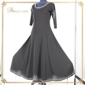 【美品 社交ダンス衣装】ワンピース ドレス prima boutique プリマブティック Lサイズ 黒 かわいい ブラック ラインストーン