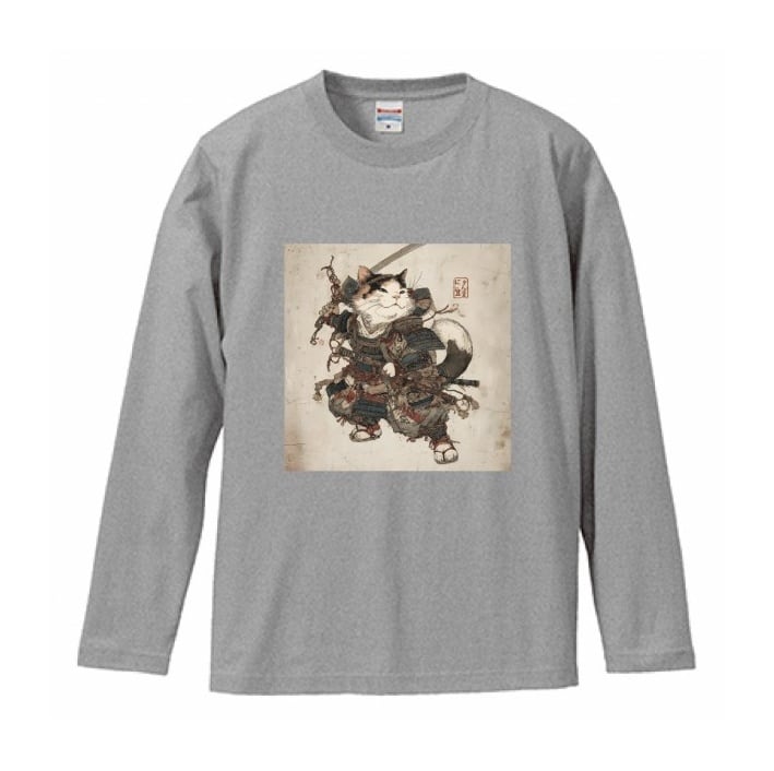 「戦場を駆ける、侍猫」 長袖Tシャツ  / Samurai Cat Appears! Long Sleeve T-Shirt