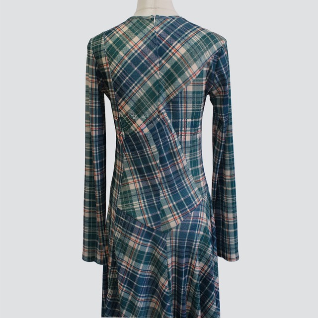 Checkered panel long dress A00094