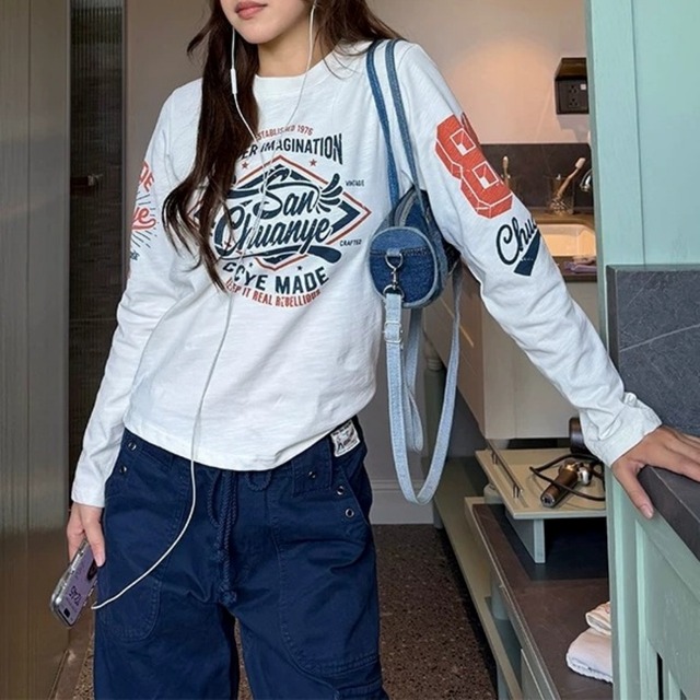 カレッジライクロゴグラフィックロングTシャツ 2col R02720