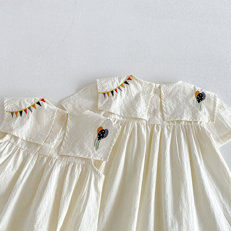 BABY&KID】夏作サーカステント刺繍のビッグカラーワンピースor
