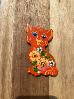 ペトリキフカ塗り　木製マグネット 　キャット　猫（Khomenko作）