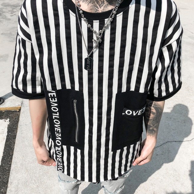 メンズ レディース トップス ｔシャツ 半袖 ストライプ ストリート ダンス カッコイイ 衣装 オシャレ 原宿 系 オススメ 新作 夏服 Max Voyage