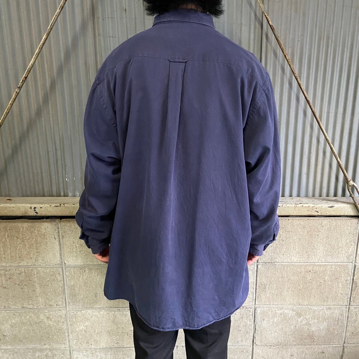 【大人気☆】90s ノーティカ 長袖BDシャツ 無地 船刺繍 ネイビー XL
