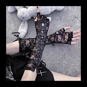 【お取り寄せ】フラワー レースアップ レース手袋 アームカバー 2色