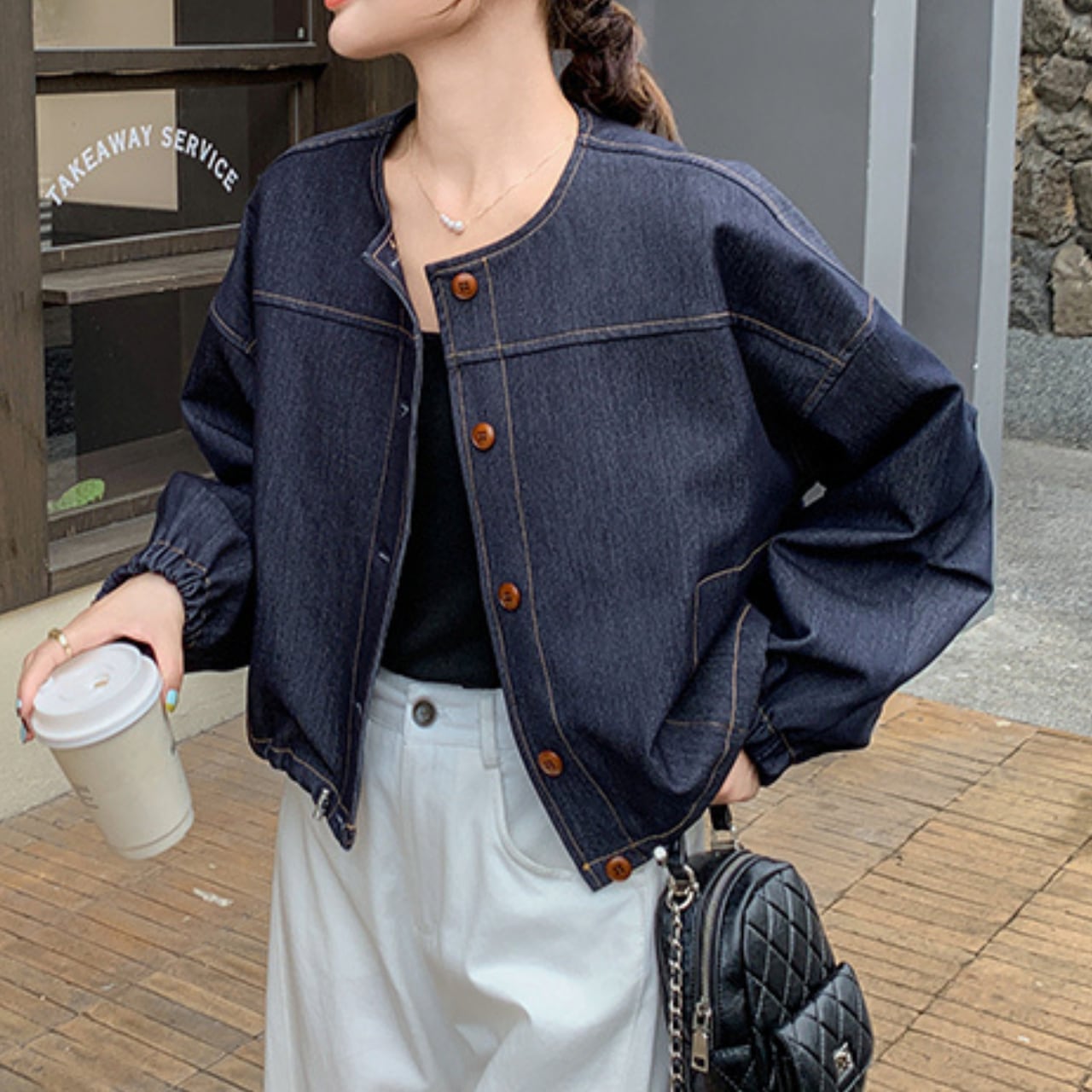 Red button denim jacket S464