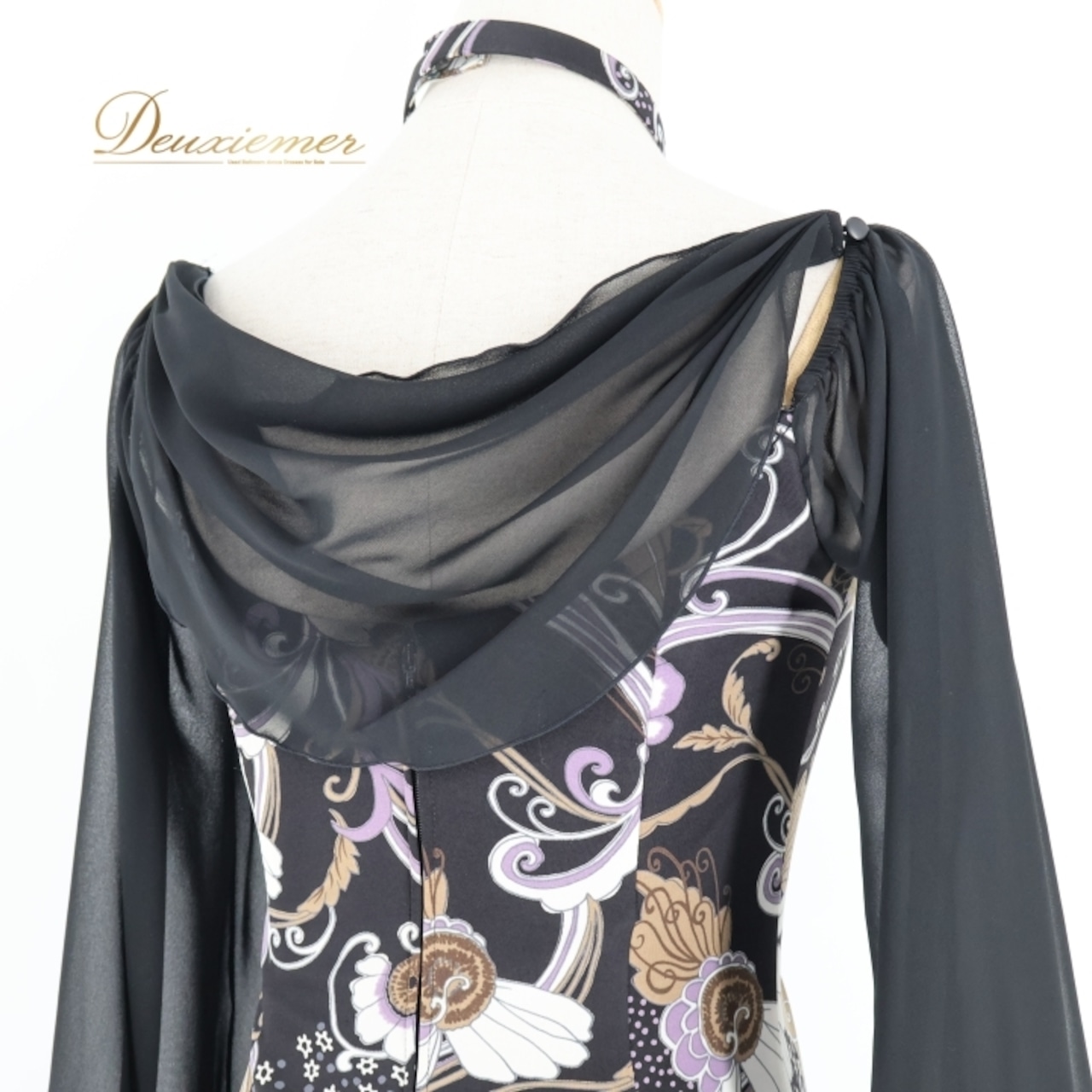 社交ダンス 衣装 スタンダードドレス ワンピース ドレス ブラック系 ホワイト系 ブラウン系 パスタイム PASTIME 日本製 黒 柄 模様 レース ダンス パーティ 発表会 伸縮 軽い ストレッチ素材 フォーマル 大人 レディース 薄手 華やか ダンス用 長袖 おしゃれ 上品 パーティードレス