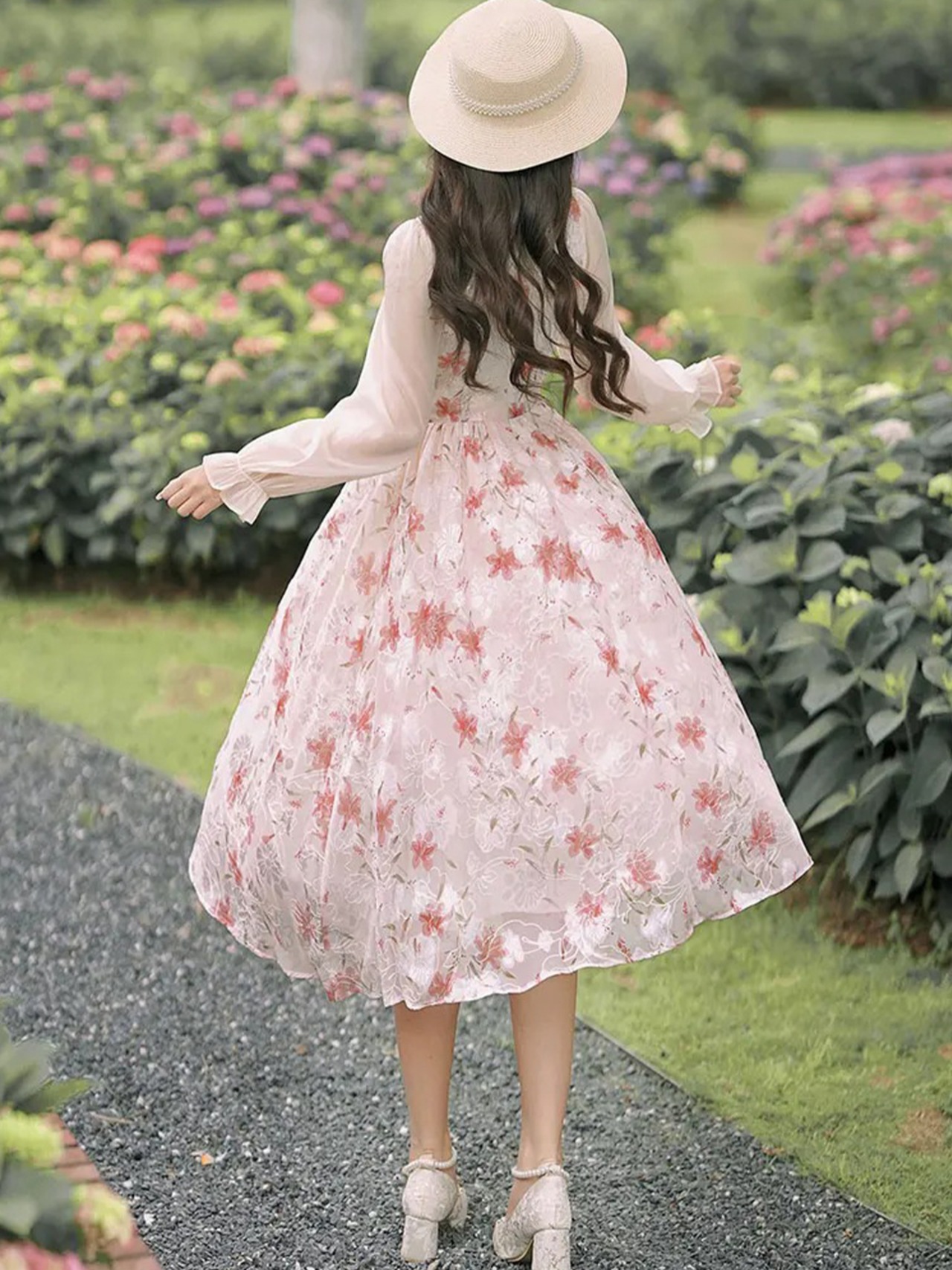 【0086】Pink Flower Girly Long Sleeve Dress