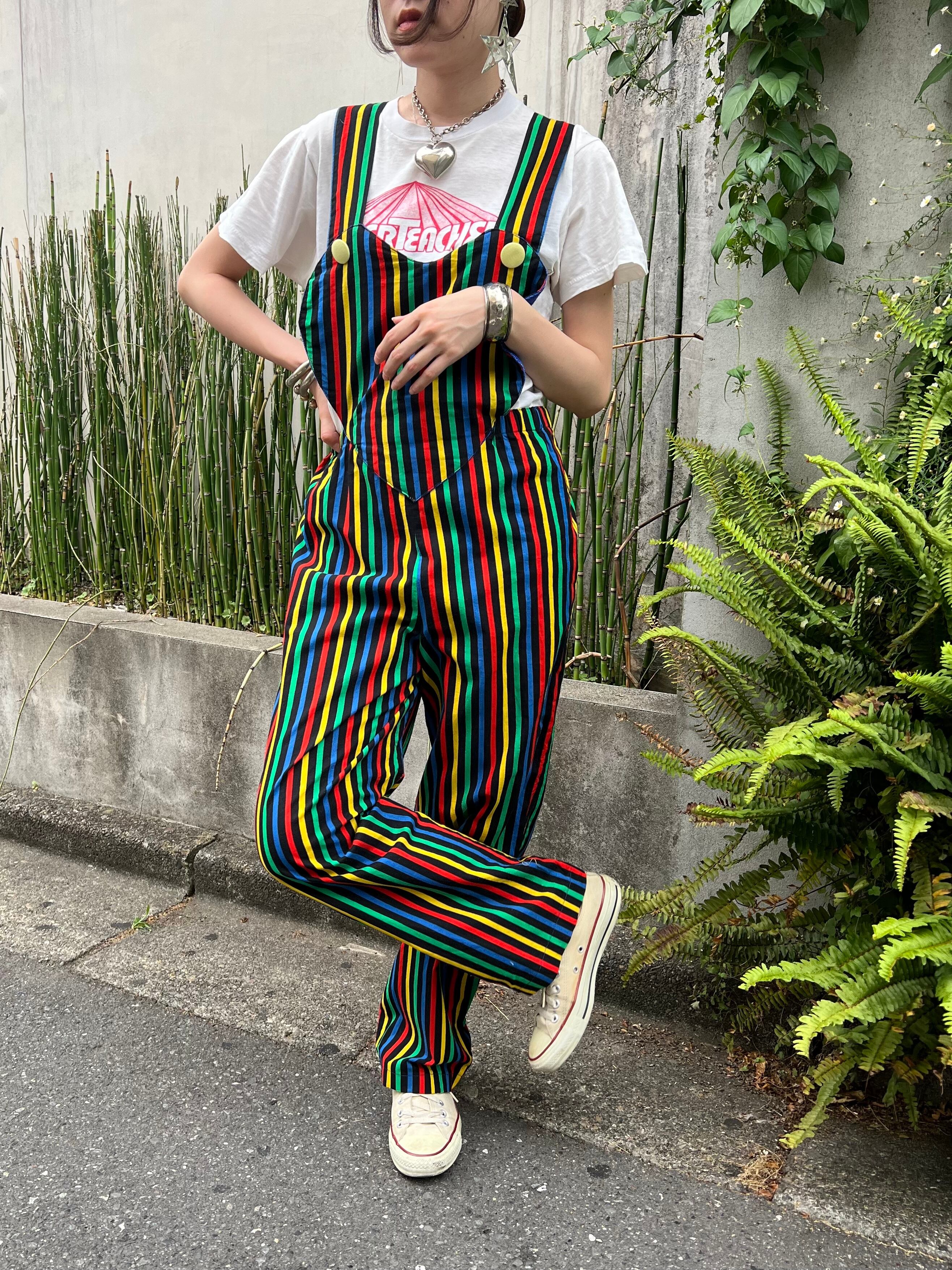 60s -70s Big heart × multicolor Stripe jumpsuits ( ヴィンテージ 