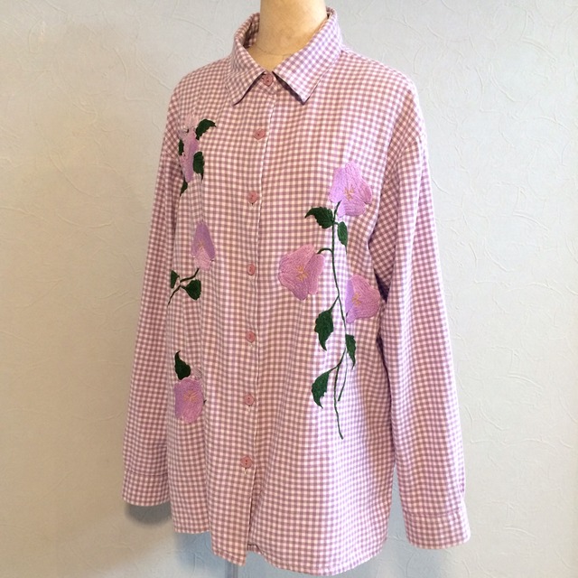 90s embroidery ginghamcheck shirt