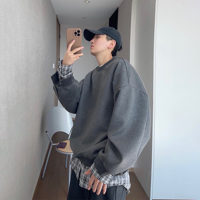 dannyandzeeトレンド感抜群チェックレイヤードトレーナー | mblueshop