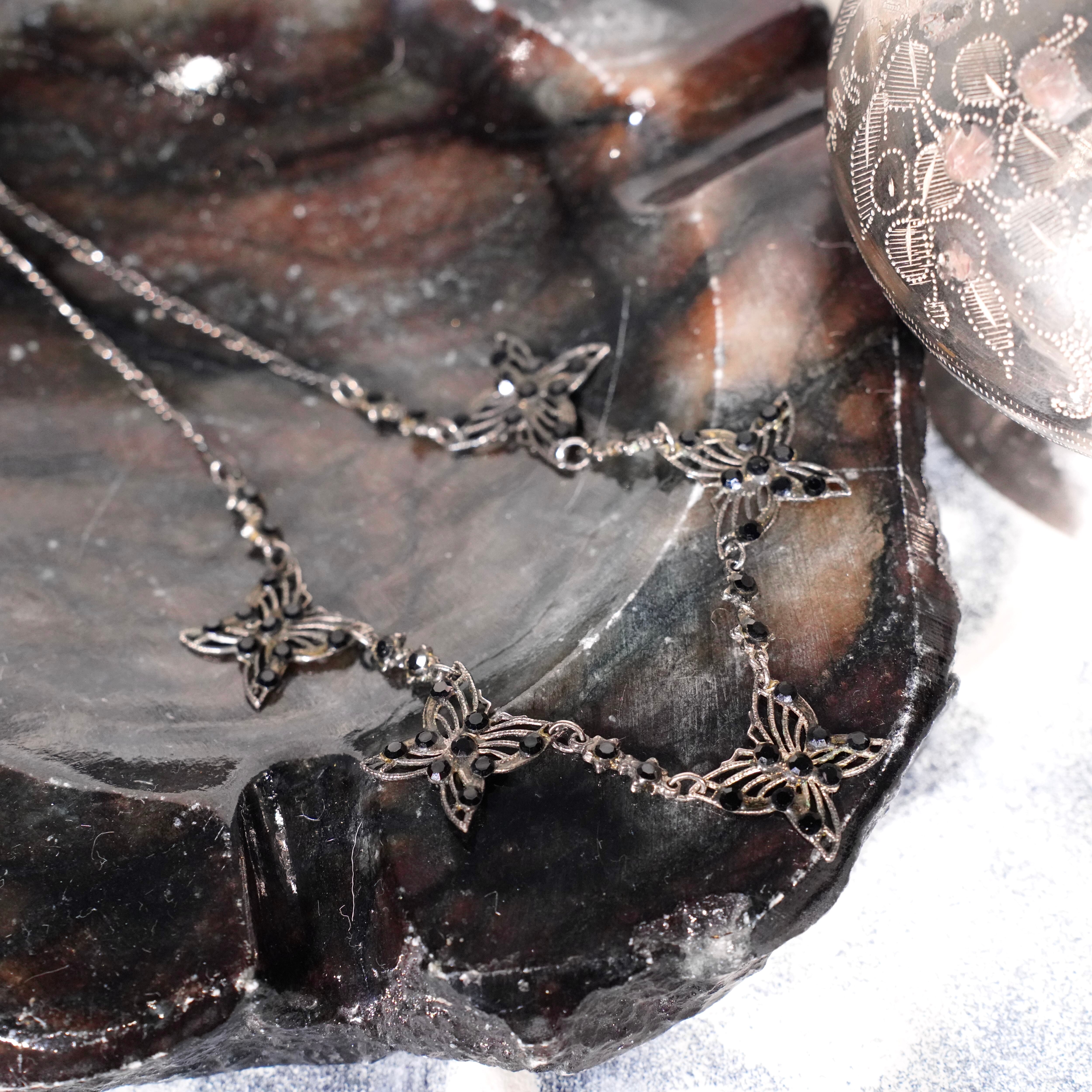 USA VINTAGE BLACK STONE BUTTERFLY DESIGN CHAIN NECKLACE/アメリカ