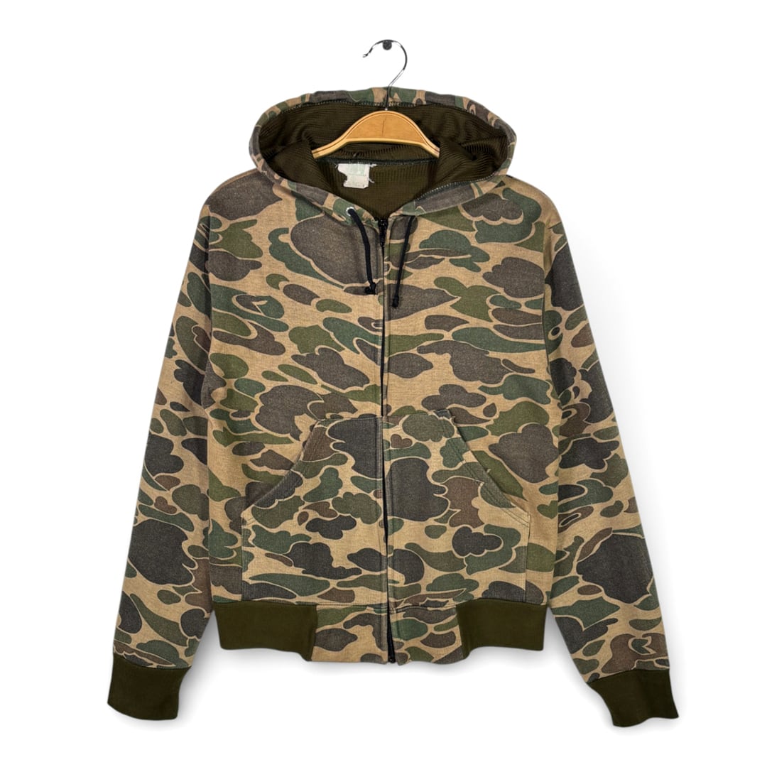 80s ダックハンターカモ USA製 ヴィンテージ スウェットパーカー 裏サーマル メンズS 古着 CG0470