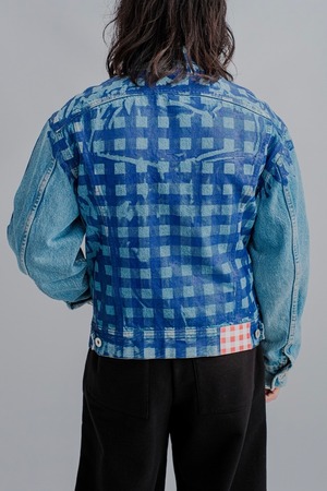 【TSTS】GINGHAM PRINT VINTAGE DENIM JACKET