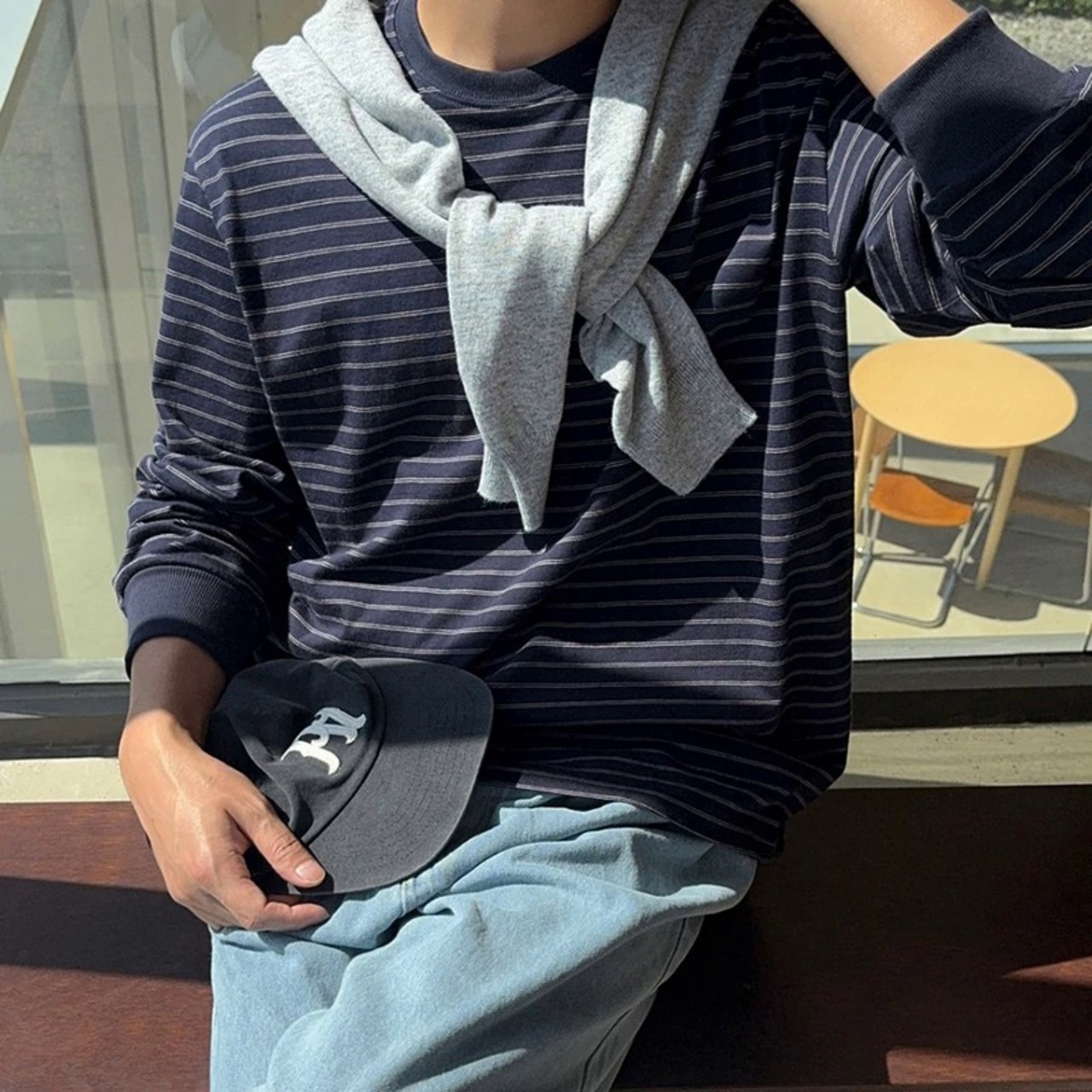 シンプルベーシック細ボーダーロングTシャツ　1324