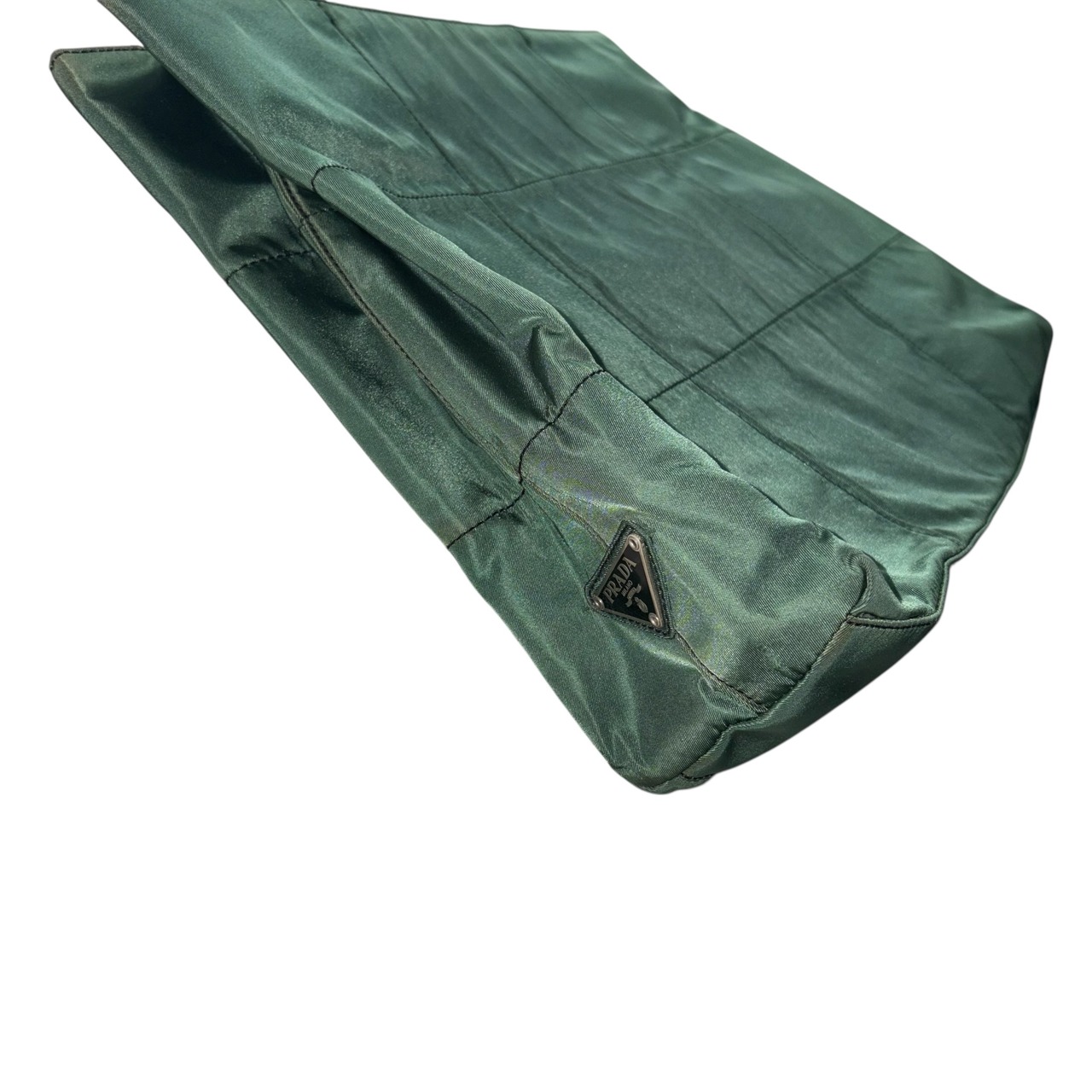 PRADA plastic handle green nylon hand bag