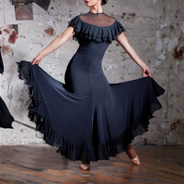 シアーヨーク ダブルフリル ロングドレス 2col　D00600