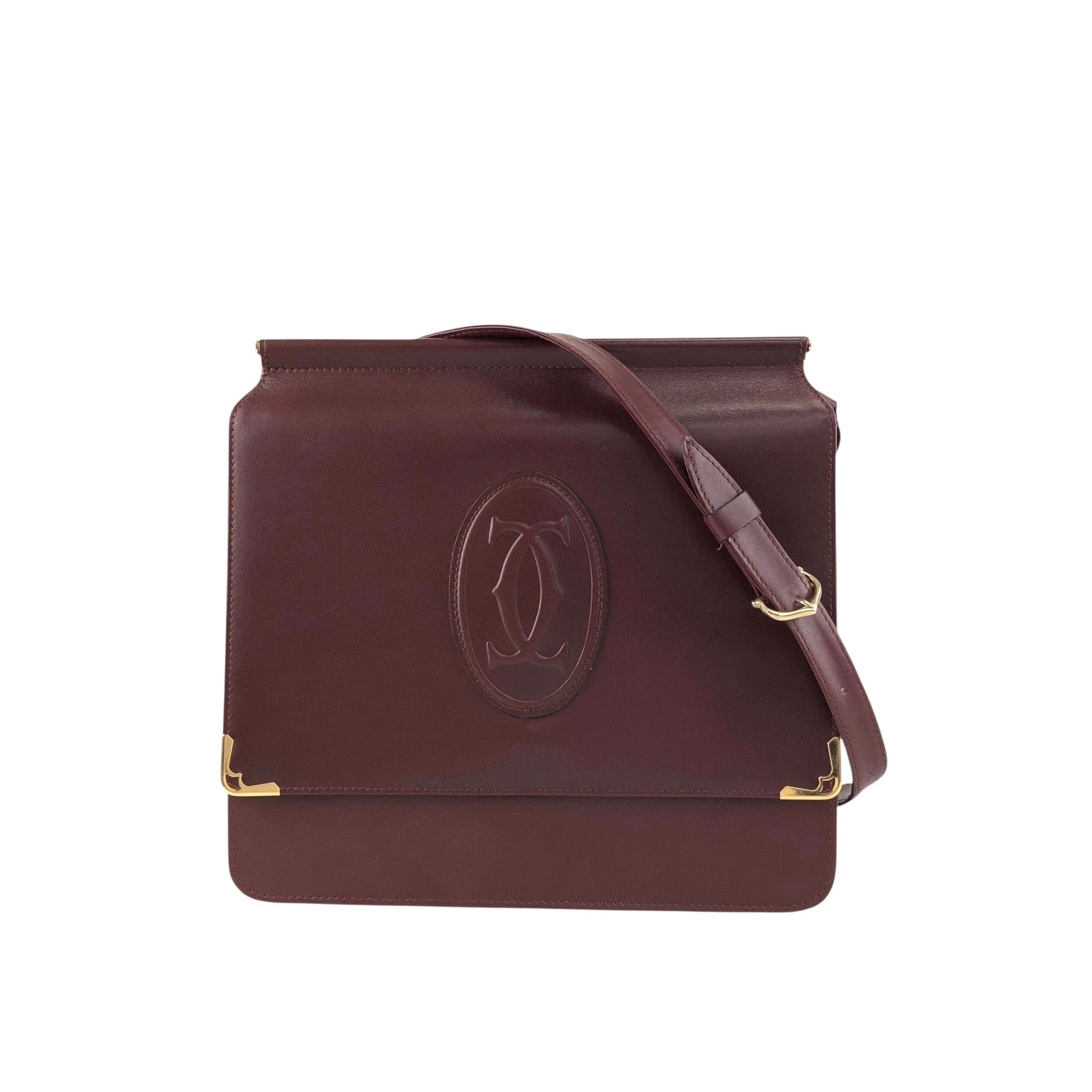 カルティエ　マストライン　ショルダーバッグ　フラップ　ボルドー　カーフレザー Cartier カルティエ マストライン ショルダーバッグ ボルドー レザー