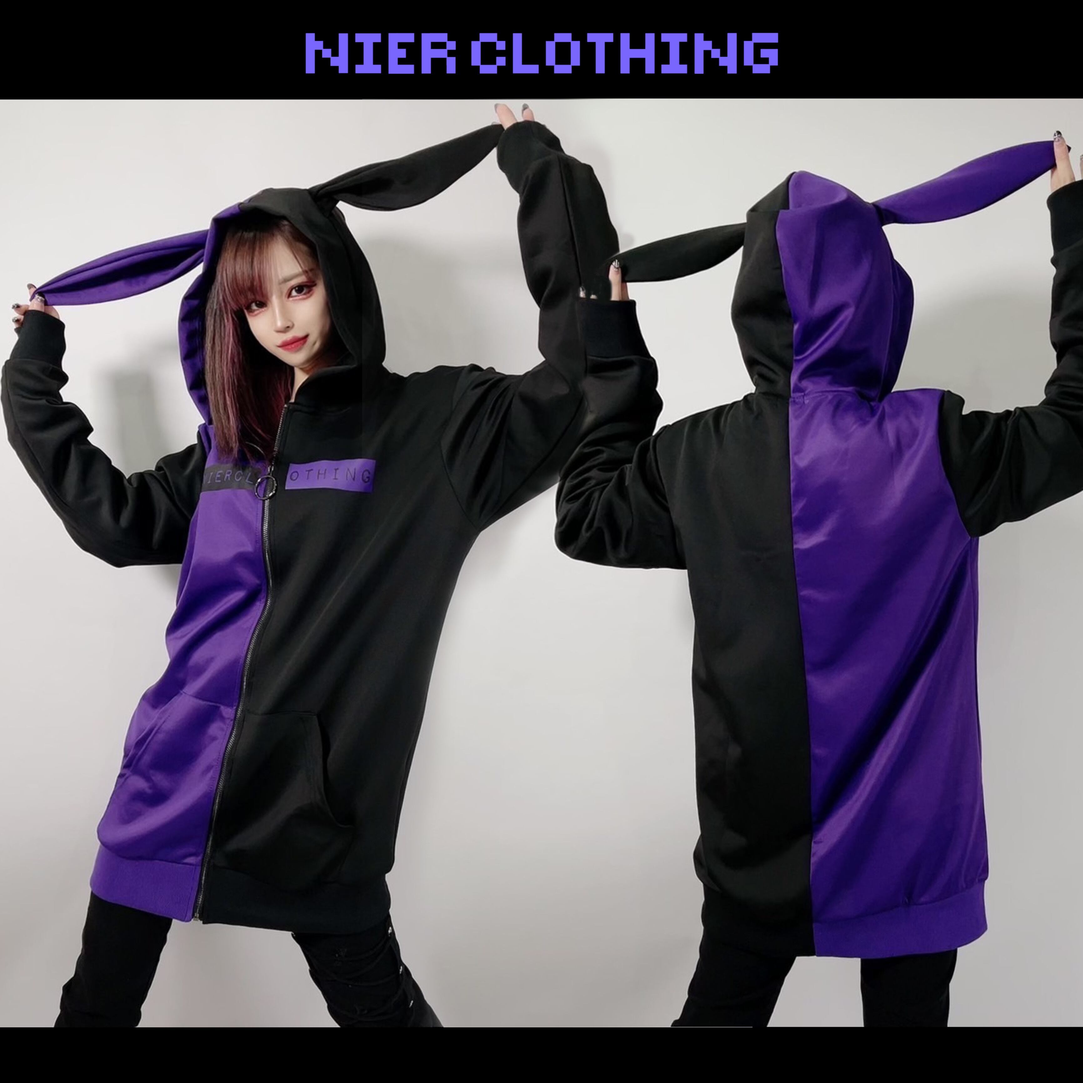 うさ耳付きTWO-TONE ZIP OUTER【PURPLE×BLACK】 | NIER CLOTHING powered by BASE