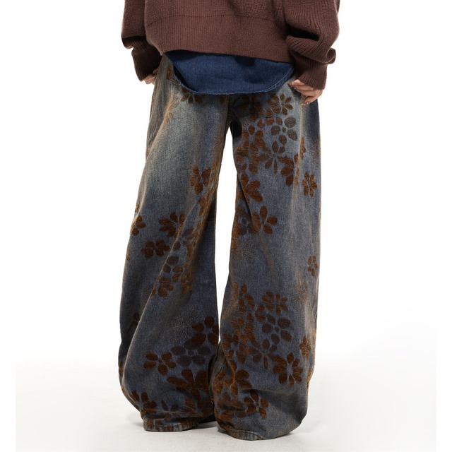 full flower design denim　フルフラワーデザインデニム　J1618
