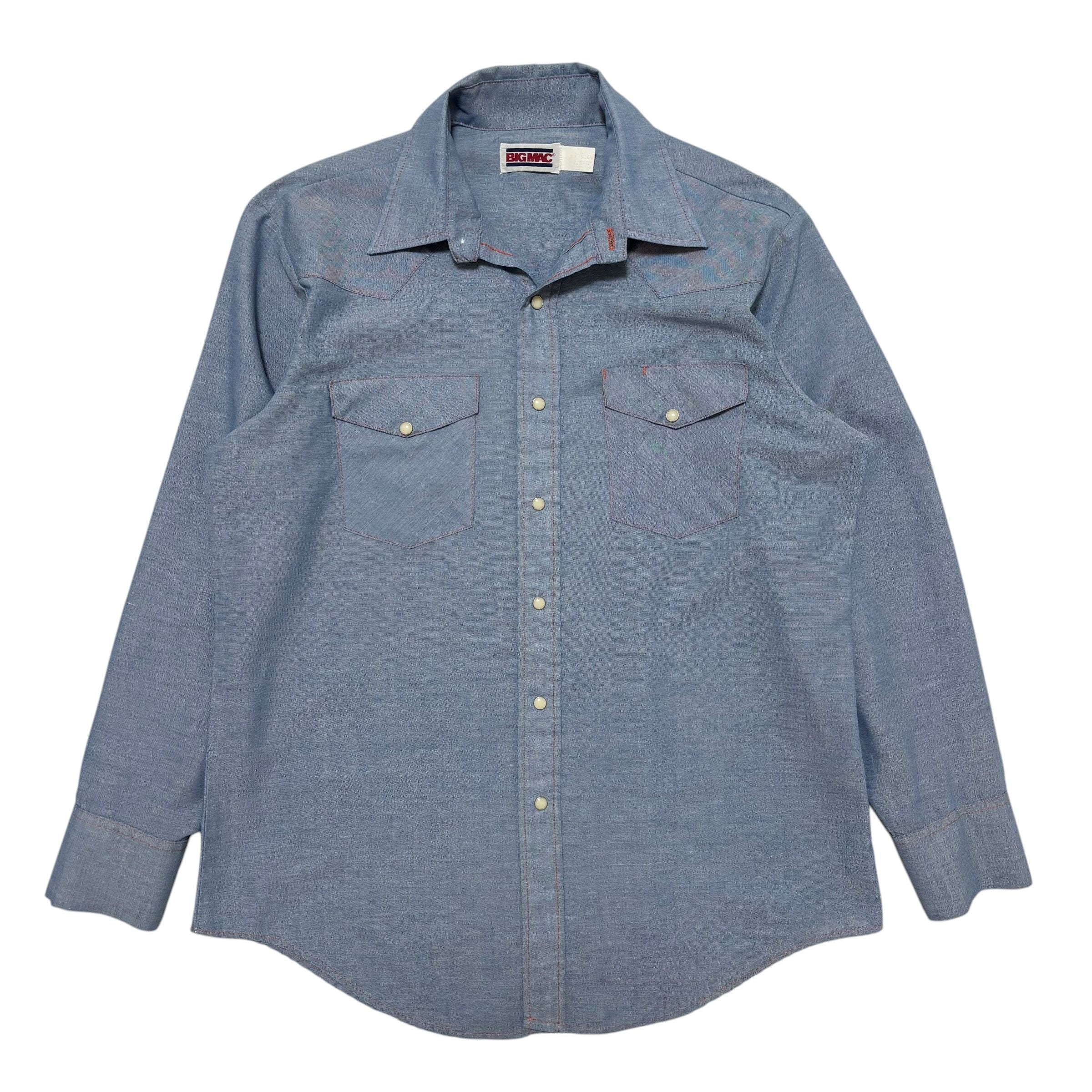 古着 BIG MAC ビッグマック シャンブレーシャツ ウエスタンシャツ クリーニング済み 80s USA製 メンズL 16-16 1/2