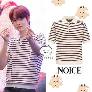 ★RIIZE ソンチャン 着用！！【NOICE】TWIST STRIPED KNIT POLO SHIRT - IVORY