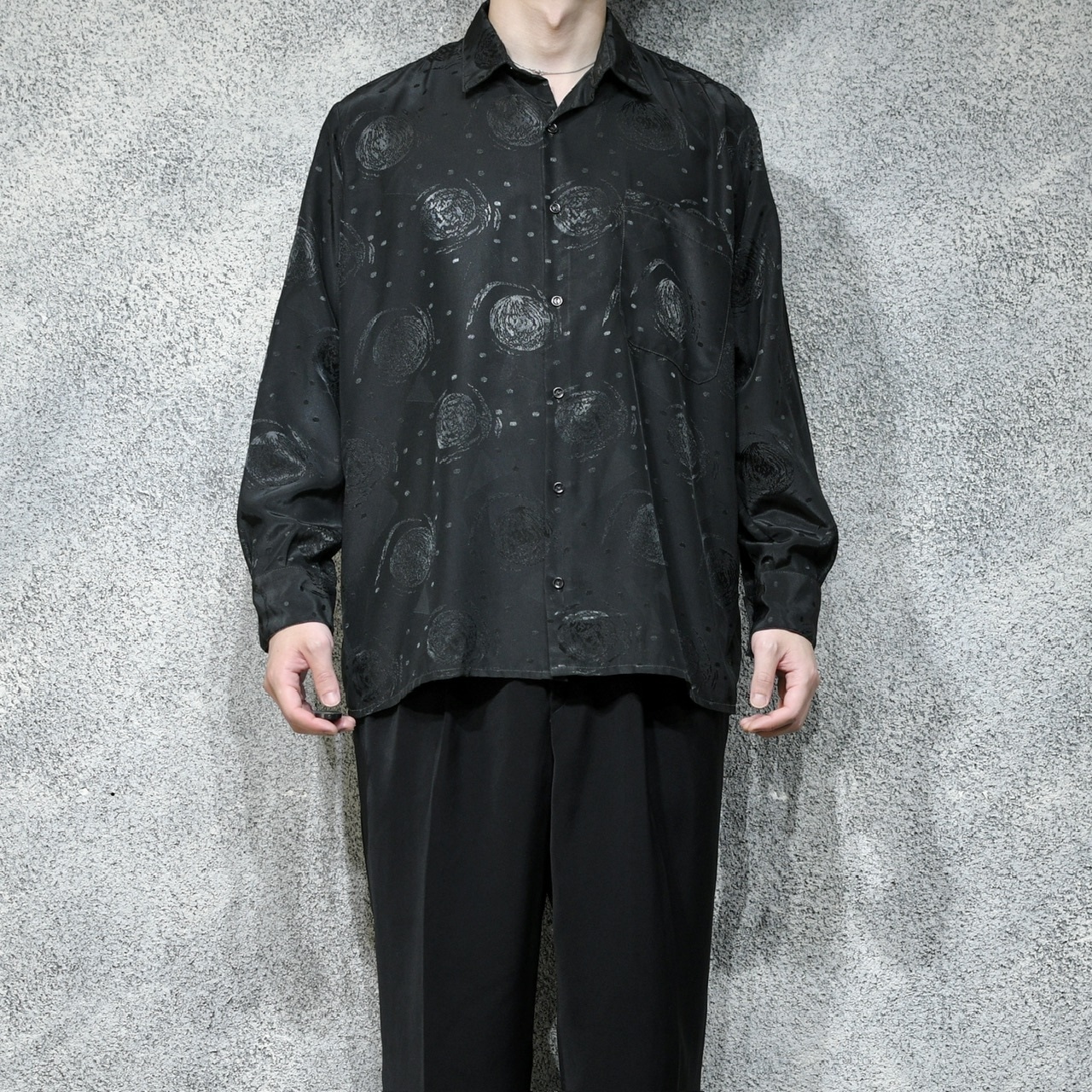 jacquard weave pattern shirt black