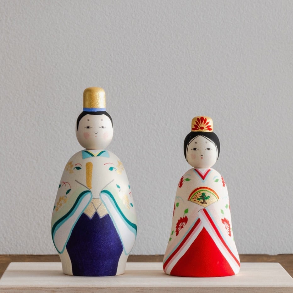 桜井こけしのひいな】〔五人飾り〕貴心松華〈立雛(裾広)〉こけし模様