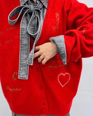 ロージー  Rosiee レタリング刺繍ニットカーディガン