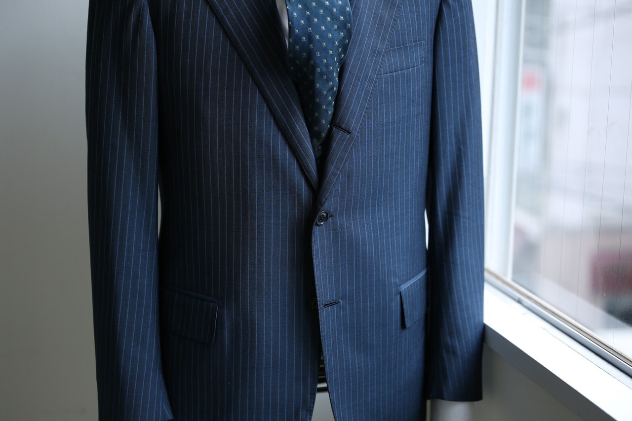 【Luigi P.Capelli】カペッリ 注文服 シングルスーツ ネイビーストライプ  Size: 47eq / Vintage