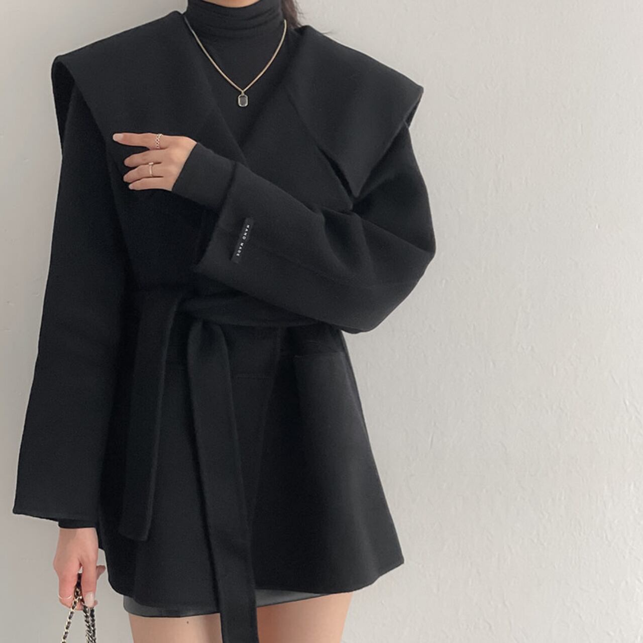 セーラー カラー ショート コート-ブラック