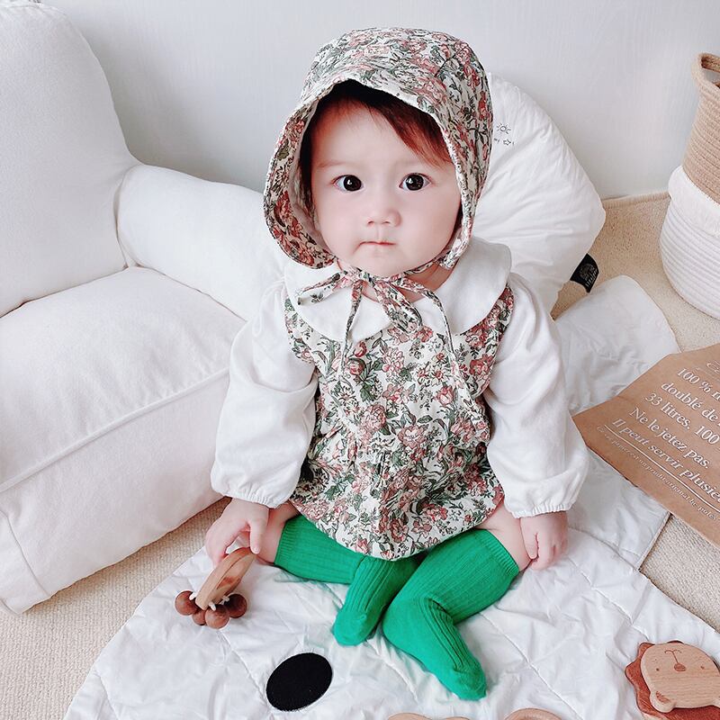 オータムワンピースフローラルノースリーブトライアングルロンパース オールインワン コート コットン 秋物 花柄 超面白いベビーショップ86563767165