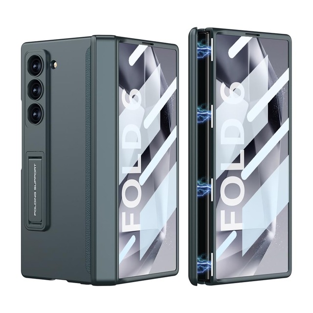 Galaxy Z Fold6 用 ケース スタンド機能 ガラスフィルム付き マグネットヒンジカバー Uovon カメラレンズ保護 薄型・グリーン