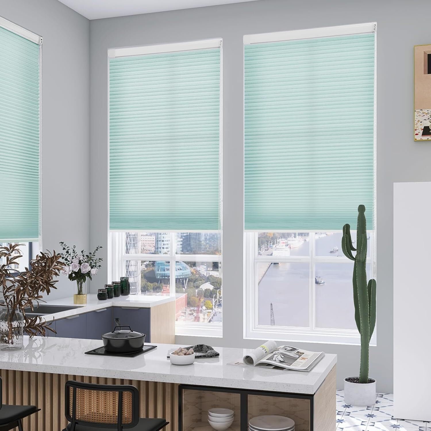 つっぱり式ハニカムスクリーン　非遮光タイプ　コードレス式　【びっくりカーペット】 最安値挑戦中！激安！つっぱり式ハニカムスクリーン 遮光タイプ