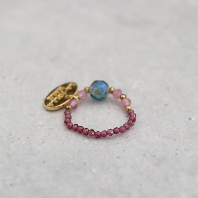 【Longing for Jaipur】ブルーアクアオーラ×レッドアベンチュリン×ガーネット リング