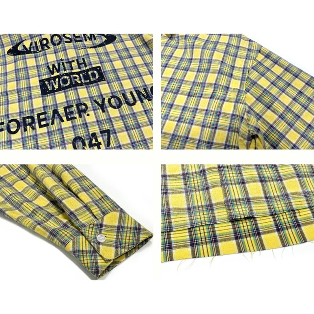 yellow checked lettering shirt　イエローチェック柄レタリングシャツ　J2110