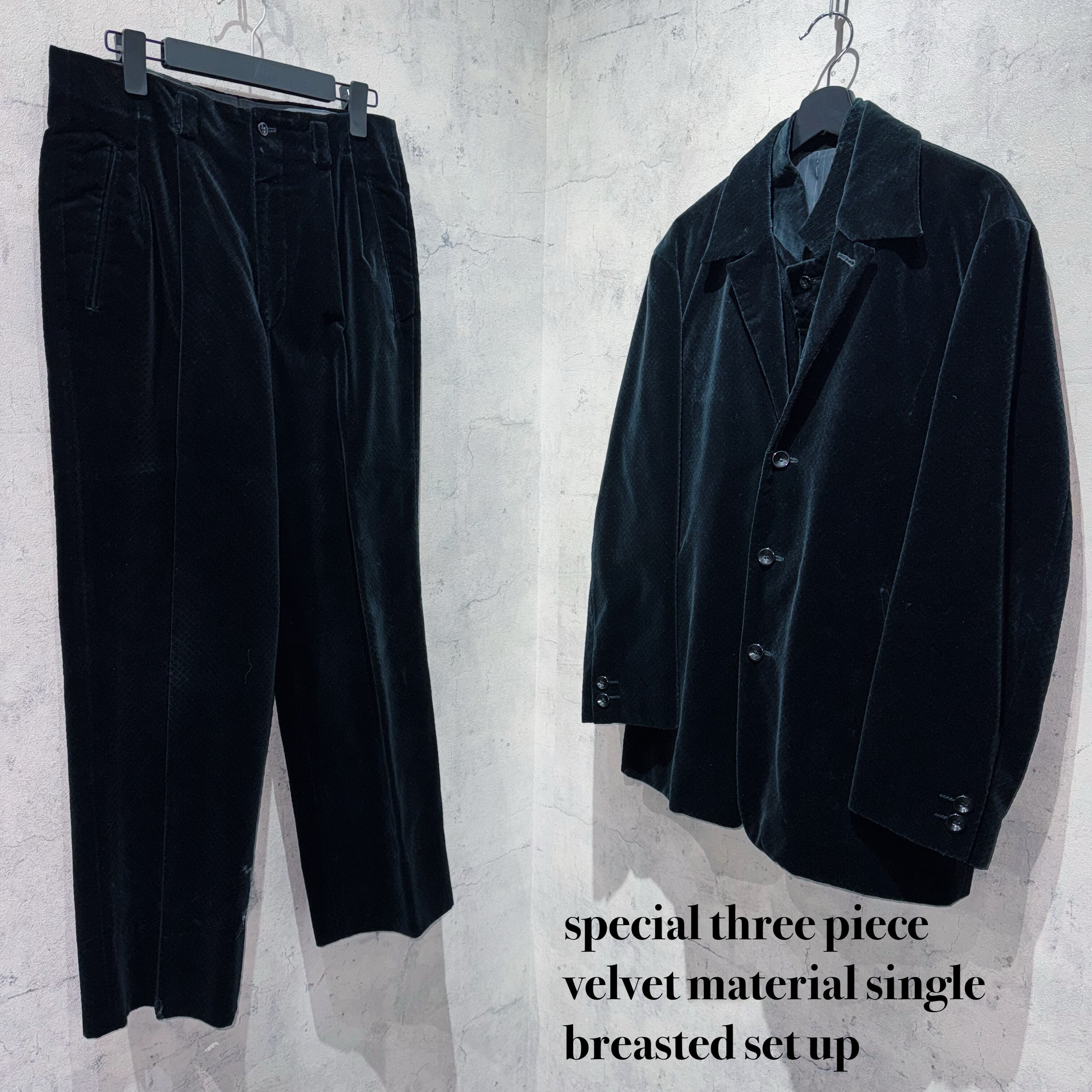 special three piece velvet material single breasted set up