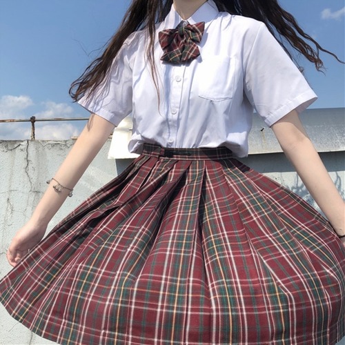 ✞ 可愛い制服風 半袖スリーブシャツブラウス or プリーツチェック柄スカート or リボン ショート ハーフスリーブ ✞ゴスロリ SM ミリ 甘ロリ クラロリ 和ロリ エレガント 黒ロリ 姫ロリ 華ロリ BB-BB5128599