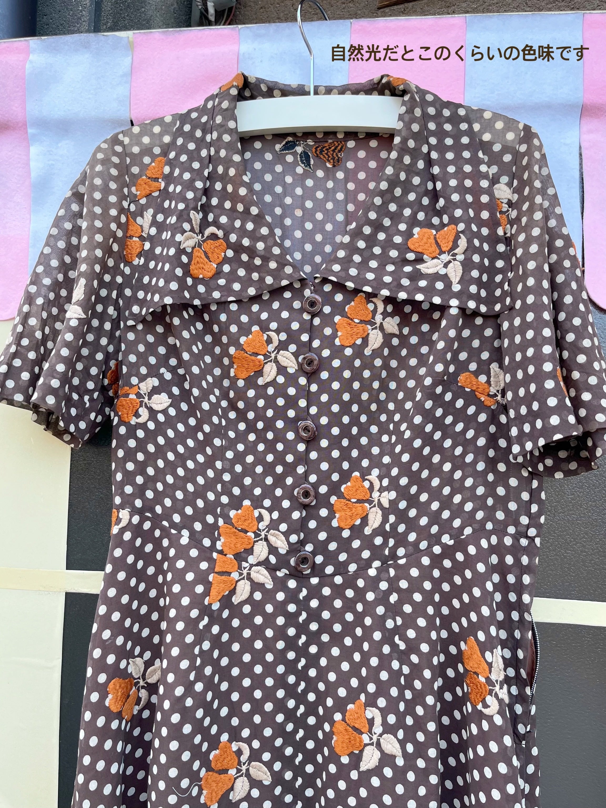 fruit embroidery brown dot one-piece