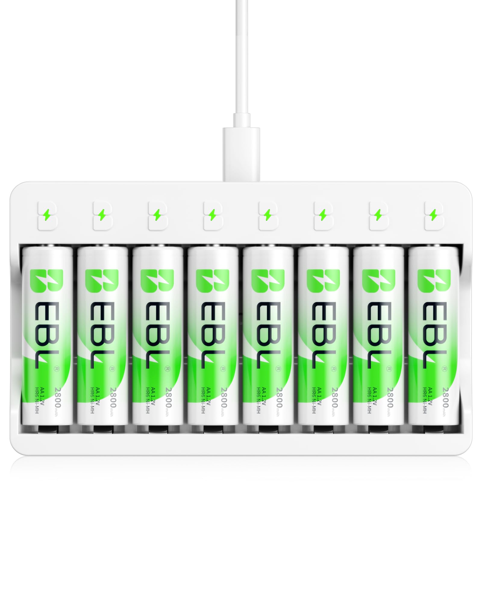EBL 単3形充電池充電器セット 8スロット充電器+単3電池(2800mAh*8)セット 単三単四ニッケル水素/ニカド充電池に対応 スロットカーバッテリ- ミニ四駆 充電器 単3電池 充電式電池・充電器パック