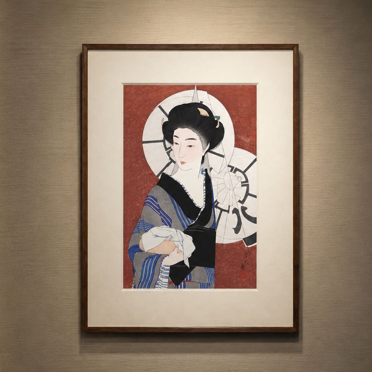 鳥居清忠 湯がへ里 おんな十二題より 人物画 美人画 木版画 浮世絵