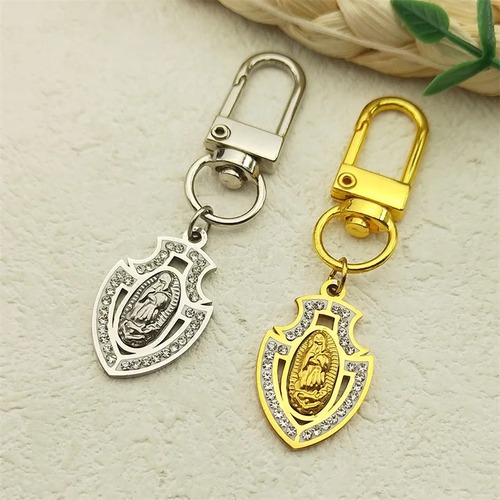 指輪 リング  ラインストーン ステンレス ゴールド チェーン 鍵 レディース メンズ バージン メアリー ホーリー シールド キー