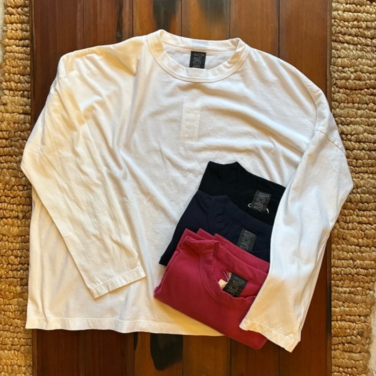 homspun 　ホームスパン　30/1天竺BIG ロングスリーブTシャツ　全4色　サラシ　ワイン　ネイビー　ブラック　コットン　綿　日本製　インナー　ホワイト